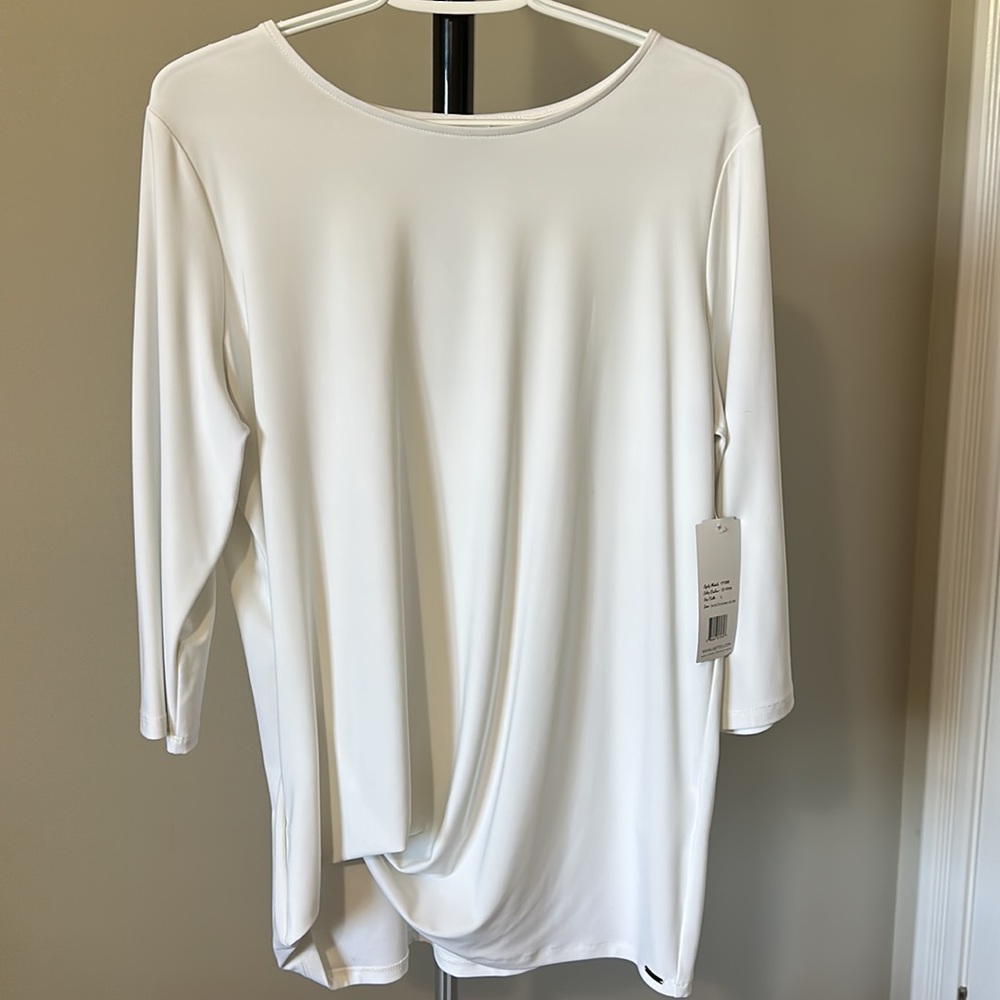 🇨🇦 Sz L ⭐️NWT Lisette Emma 3/4 Sleeve White Jersey Knit Top. PTP 22”